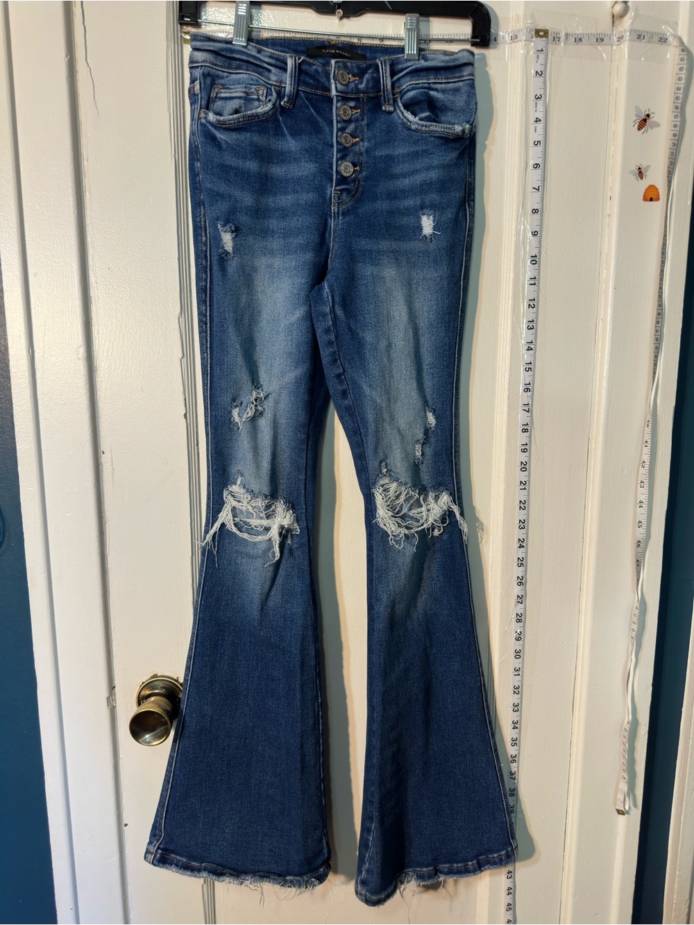 Flying Monkey Women’s Distressed Flare Jeans - Blue
